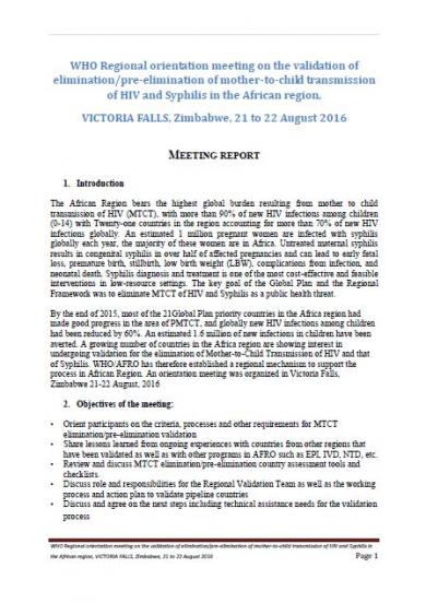 Report : EMTCT validation meeting - August 2016